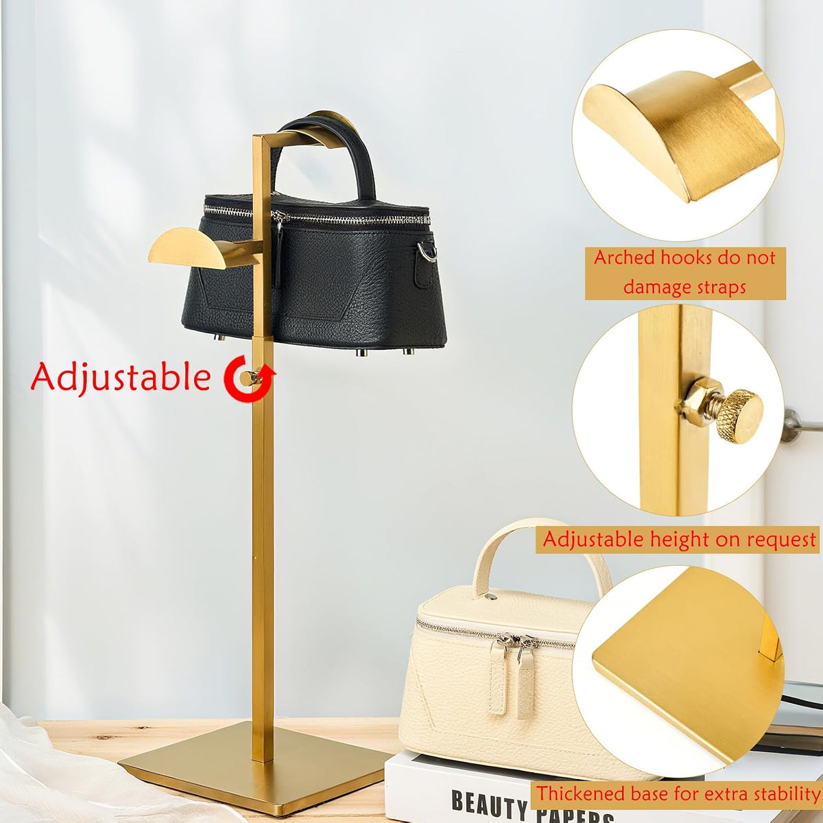 Home Collection Pack of 2 Two-Tier Stainless Steel Adjustable Handbag Display Stands