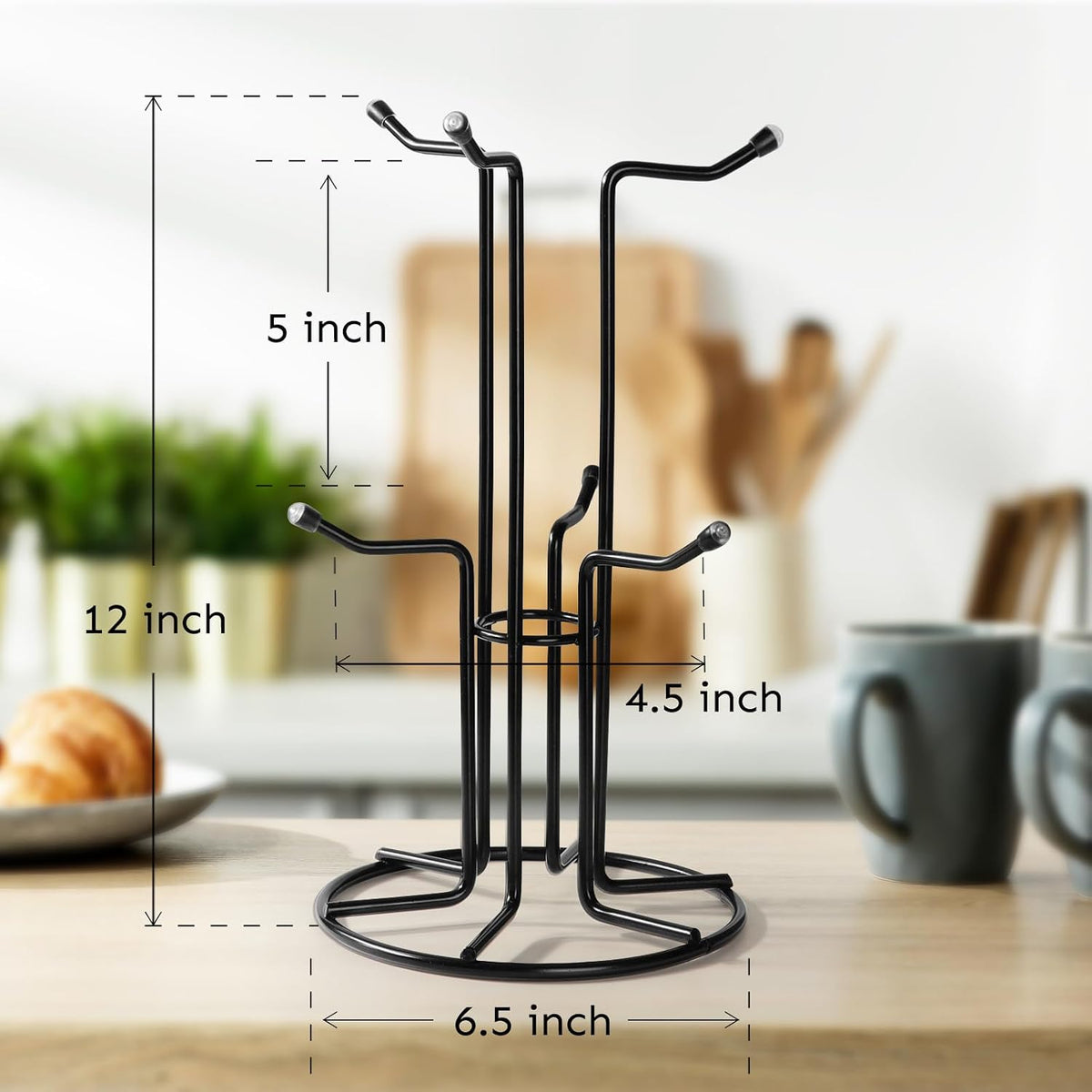Home Collection Black Metal Mug Tree with 6 Hooks