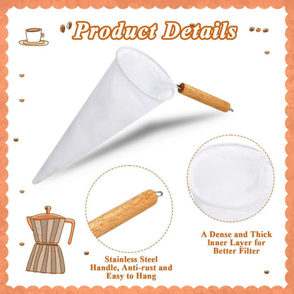 Home Collection Pack of 2 Reusable Cloth Coffee andTea Strainer with Wood Handle