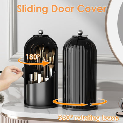 Home Collection Rotating Makeup Brush Holder with Lid Black