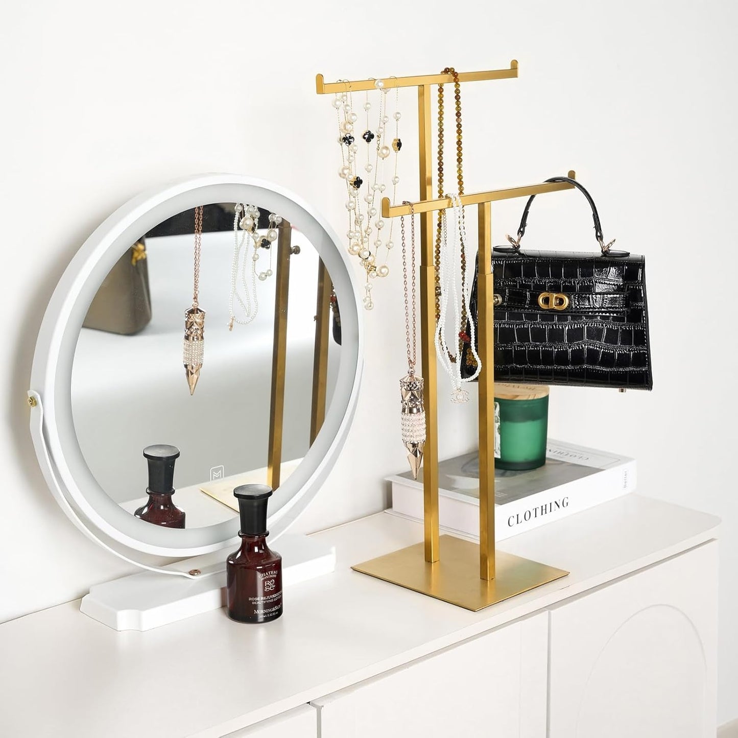 Home Collection Adjustable Double T-Shaped Purse Display Stand and Jewelry Holder