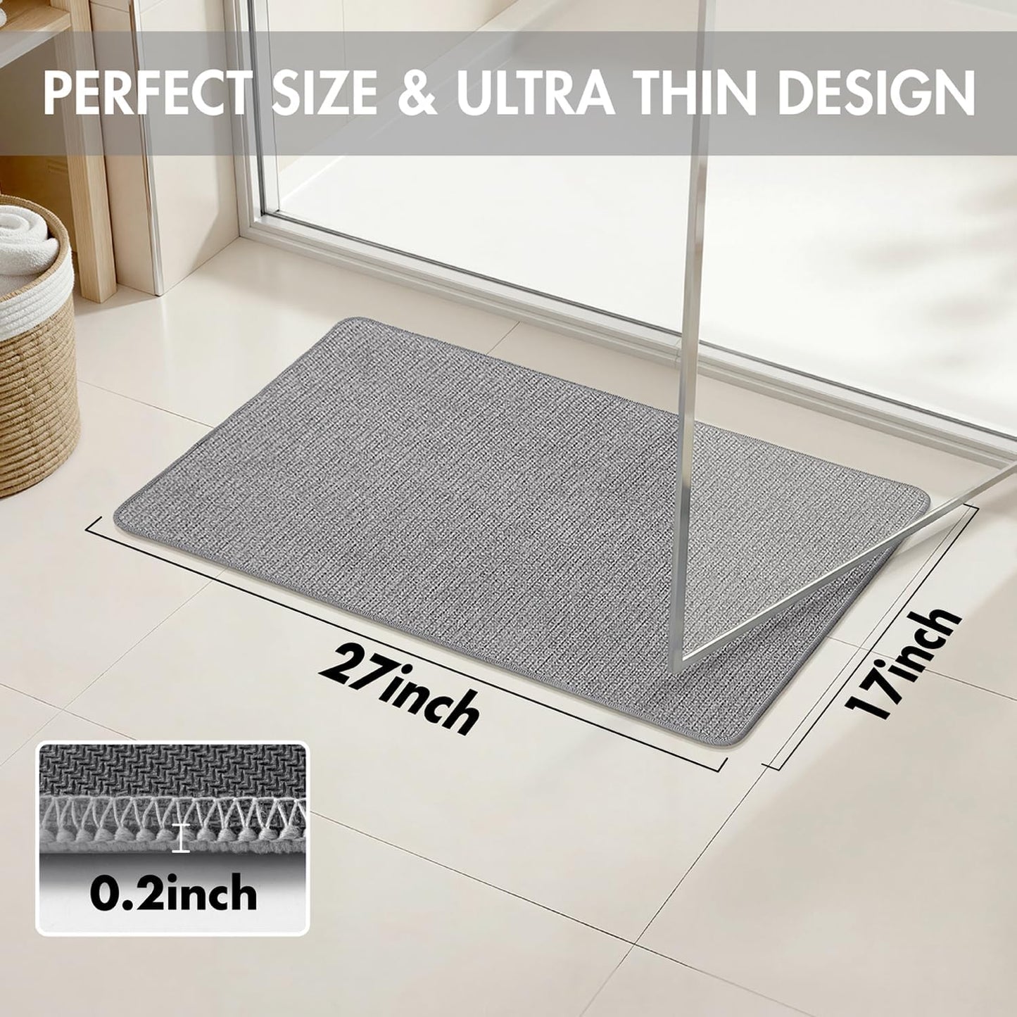 Home Collection Set of 2 Ultra Thin Non-Slip Bathroom Rugs 17x27