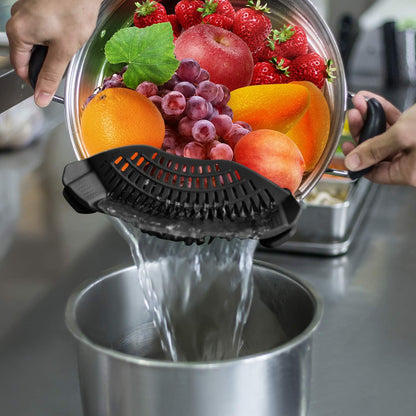Home Collection Clip-On Silicone Pasta Strainer 8.86x3.55 inch Space-Saving Kitchen Colander