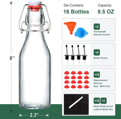 Home Collection 16Pcs Flip Top Glass Bottles 8.5oz