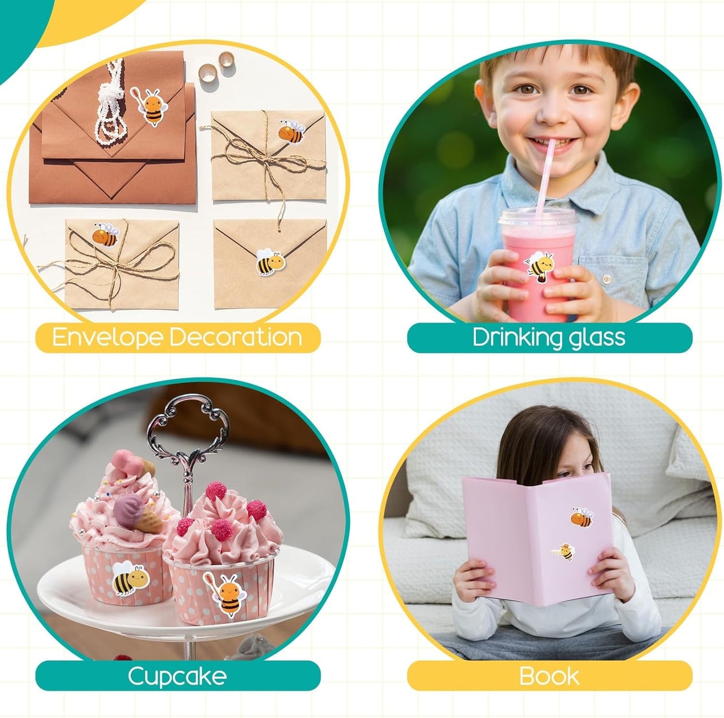Home Collection 1000Pcs Cute Bumble Bee Stickers