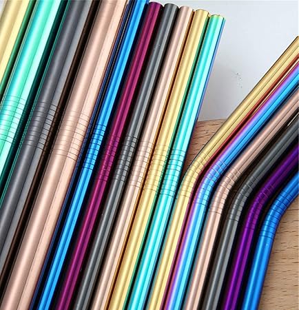 Home Collection 8-Pack 10.5 Inch Colored Stainless Steel Straws with 2 Cleaning Brushes