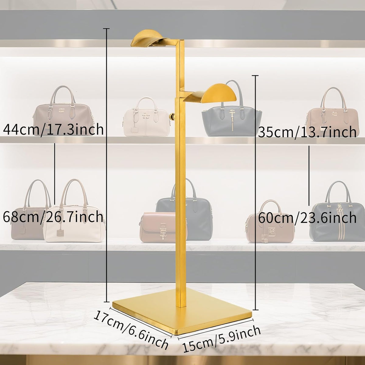 Home Collection Pack of 2 Two-Tier Stainless Steel Adjustable Handbag Display Stands