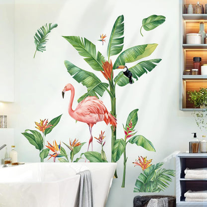 Home Collection Pink Flamingo and Green Plant Wall Stickers