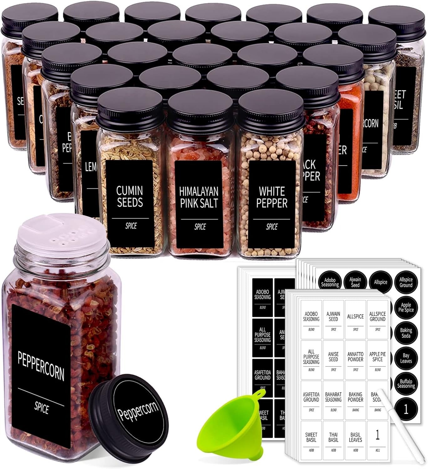 Home Collection 4oz Glass Spice Jars Set with 547 Labels