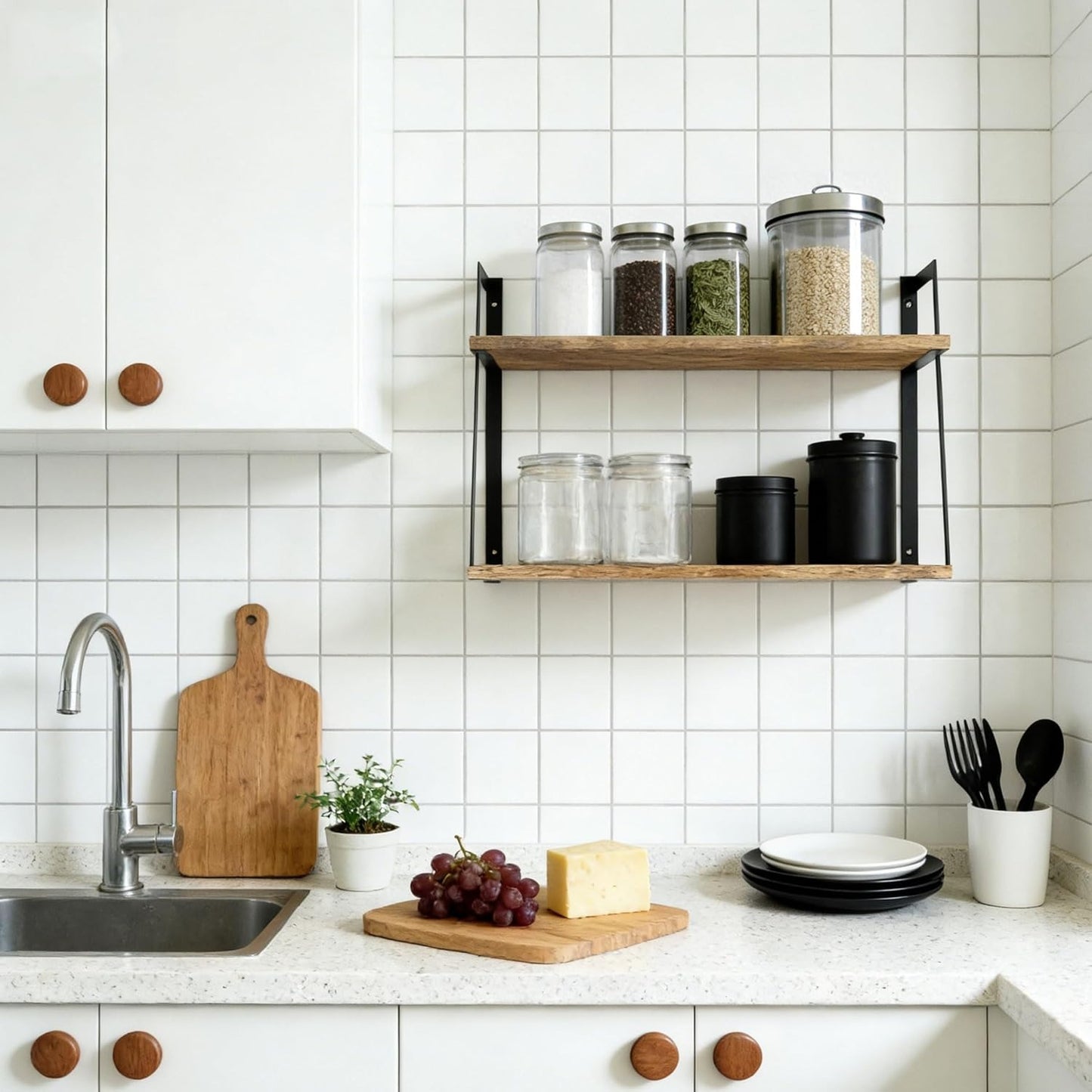 Home Collection 2-Tier Floating Wall Shelves Carbonized Black