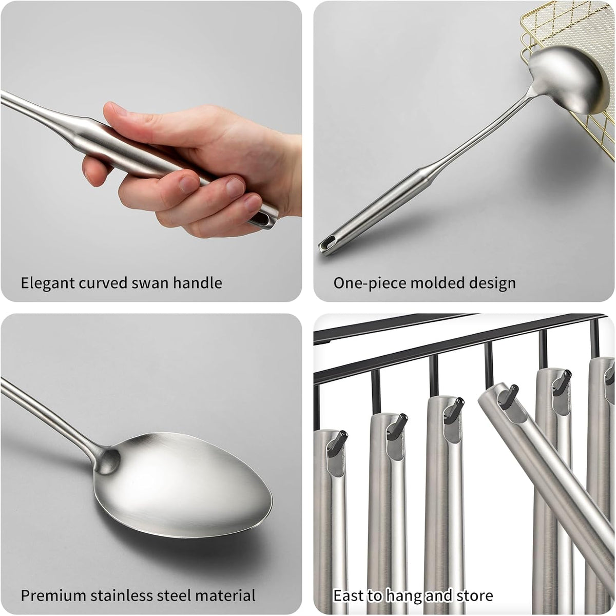Home Collection  Pack of 11 Stainless Steel Kitchen Utensil Set with Long Handles