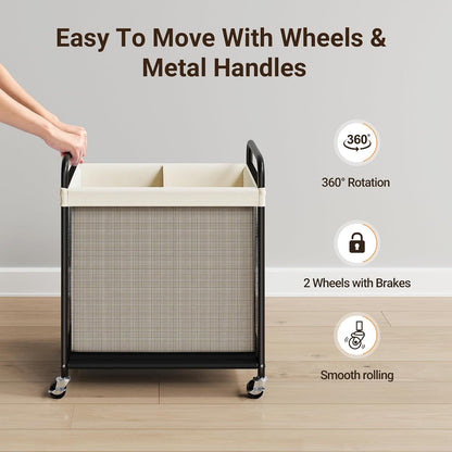 Home Collection Rolling Laundry Sorter Hamper with Wheels and Removable Liner Bags