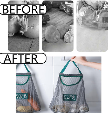 Home Collection Pack of 3 Mesh Produce Bags Hanging Fruit and Vegetable Storage Bag