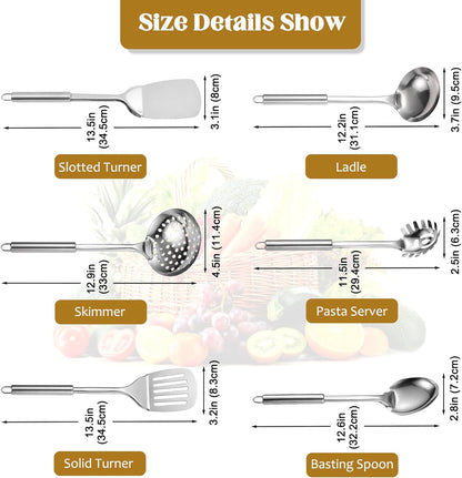Home Collection 6 Piece Stainless Steel Cooking Utensil Set Heat Resistant Tools