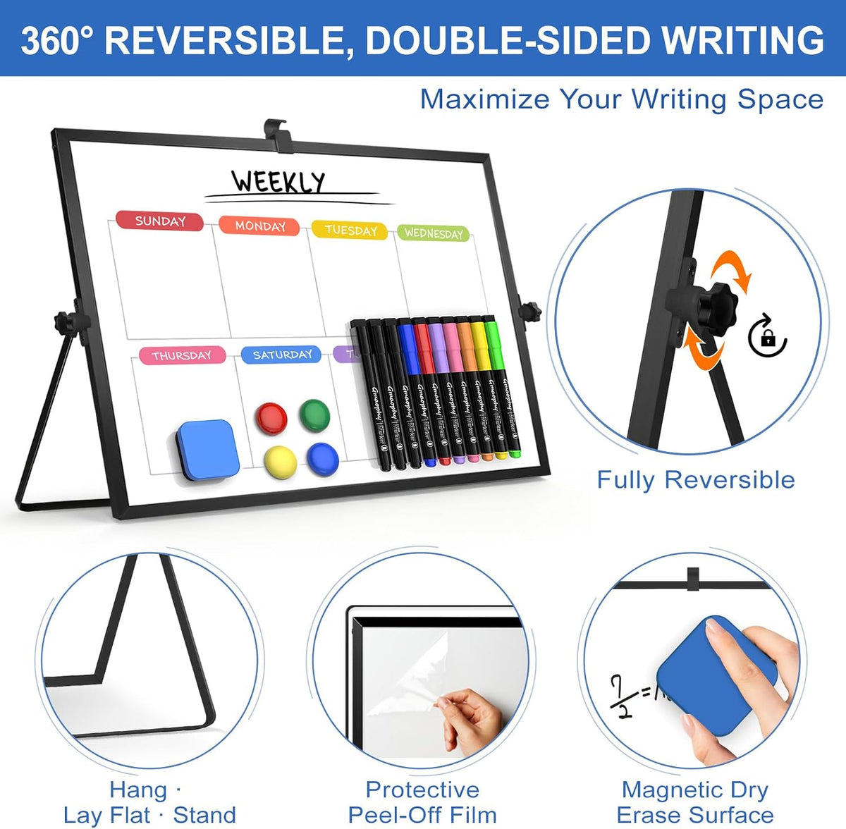 Home Collection 16" x 12" Double-Sided Magnetic Dry Erase White Board with Stand and Accessories