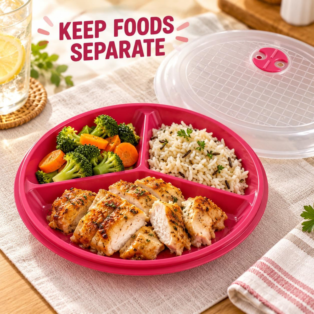 Home Collection Pack of 3 Divided Meal Prep Containers Pink