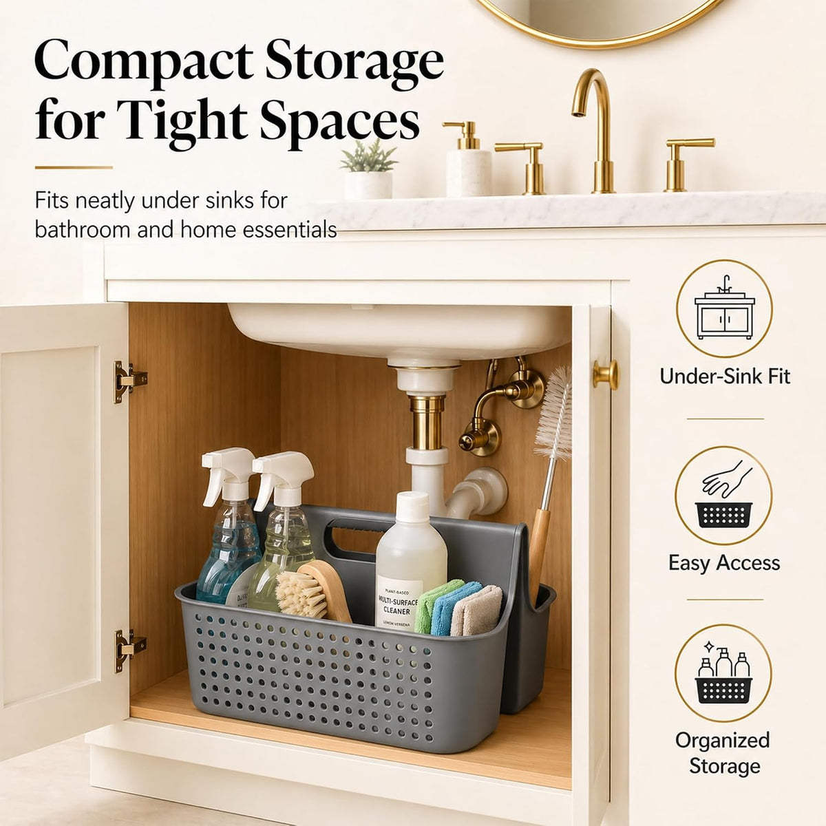 Home Collection Portable 2-Compartment Plastic Shower Caddy Basket with Handle