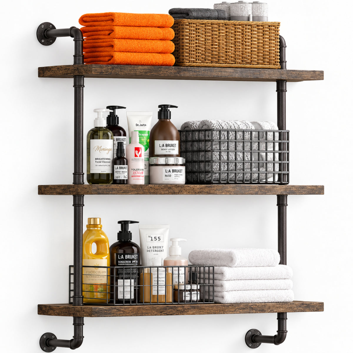 Home Collection 3-Tier Industrial Pipe Shelf  24"