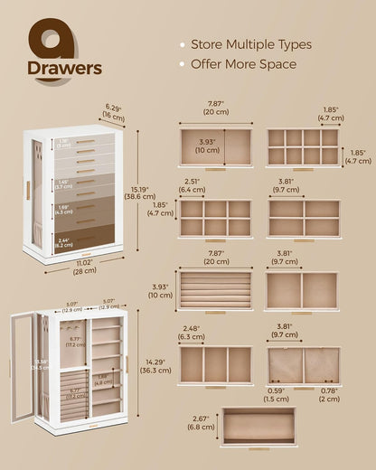 Home Collection 360° Rotating White Jewelry Cabinet with 9 Drawers
