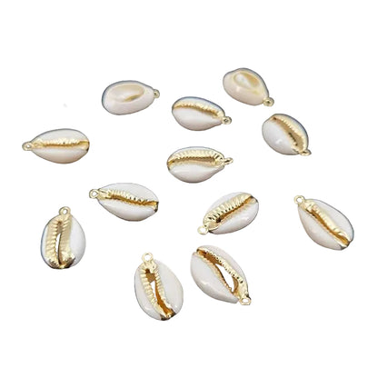 Home Collection 12PCS Golden Natural Cowrie Sea Shell Pendants