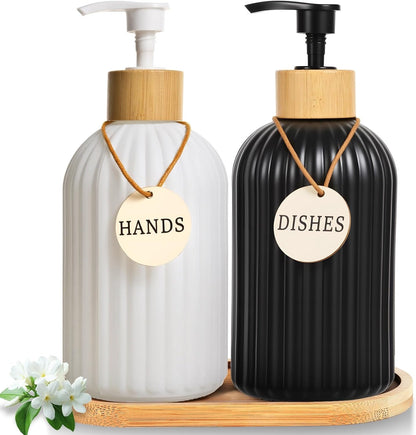 Home Collection 2-Pack 14.5 oz Glass Soap Dispenser with Bamboo Pump