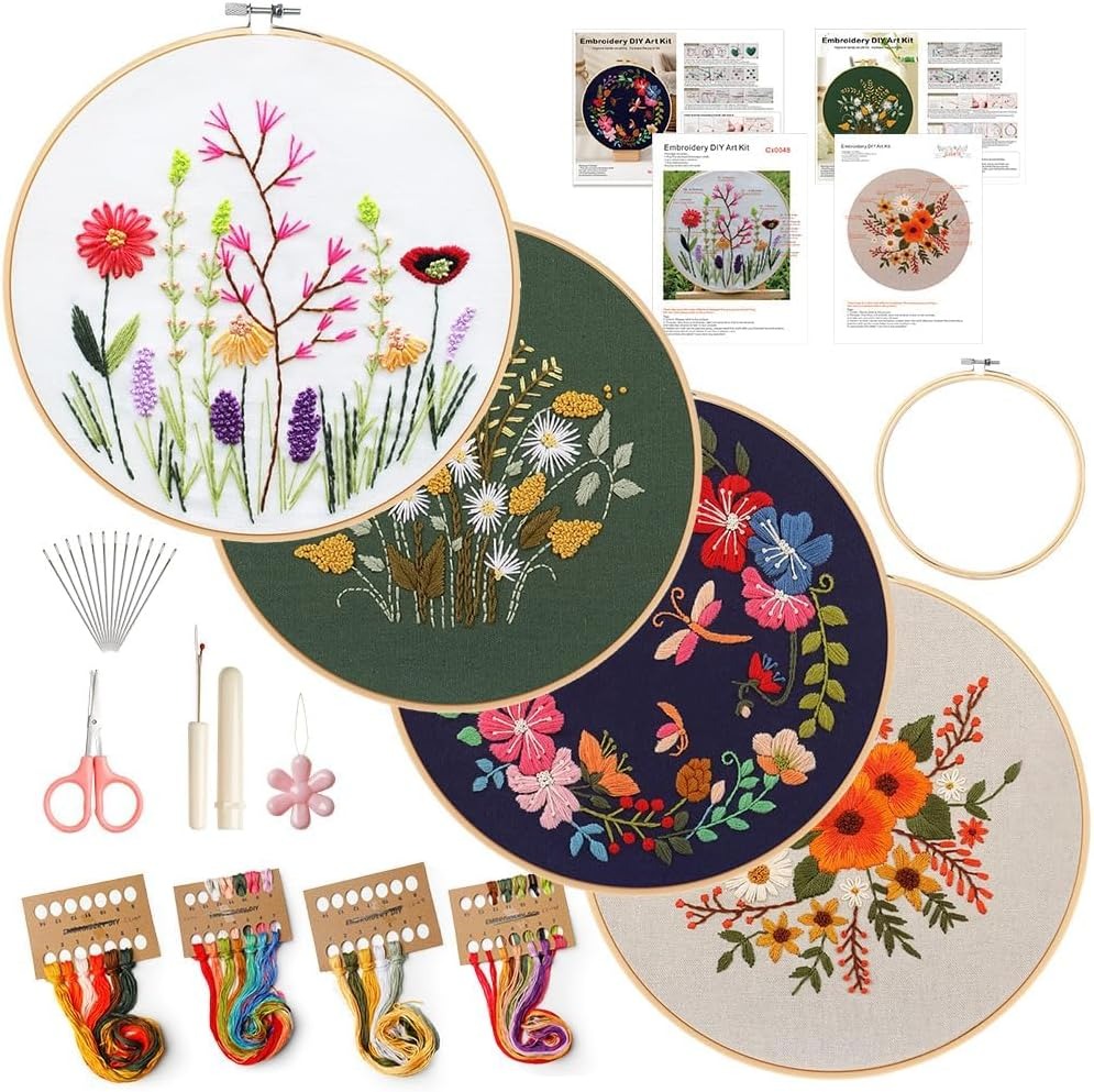 Home Collection 4 Pack Embroidery Kit for Beginners