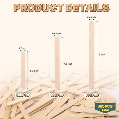 Home Collection 300Pcs Natural Wood Craft Sticks 3 Sizes