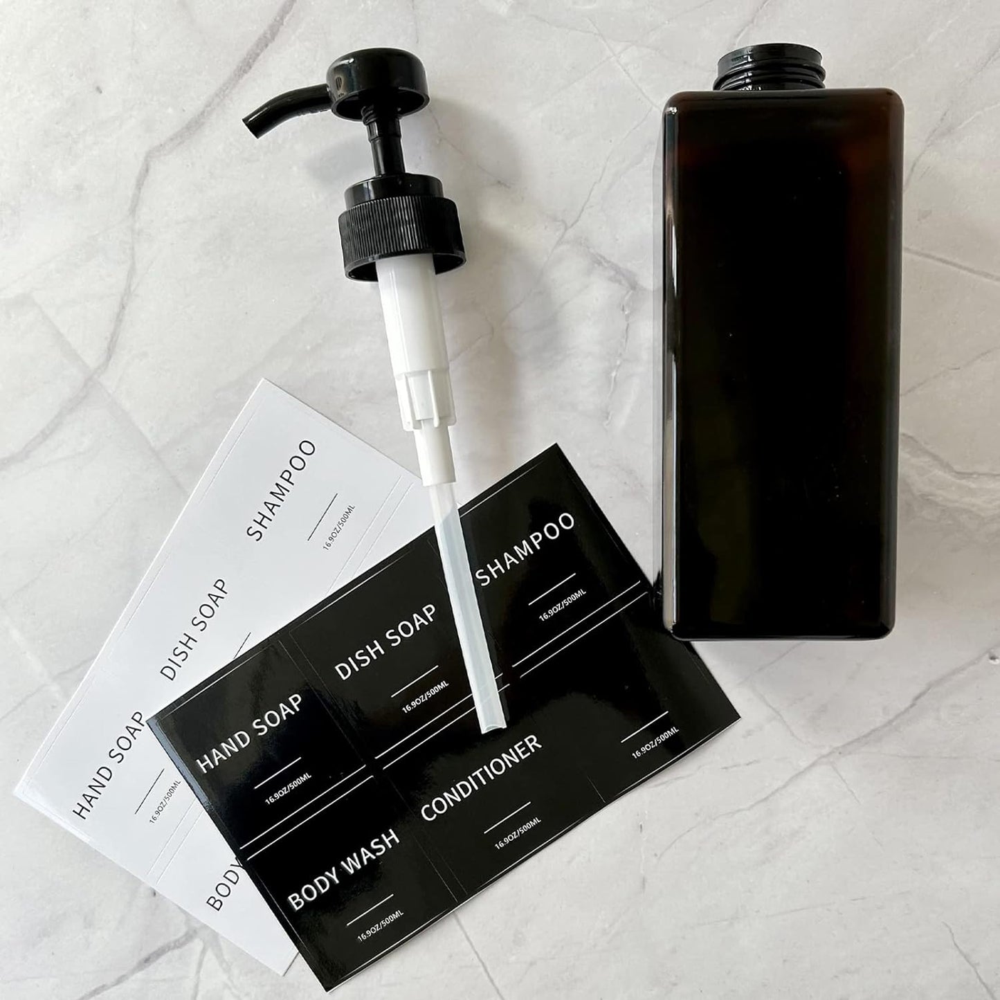 16oz Refillable Soap Dispenser Set with Waterproof Labels & Funnel