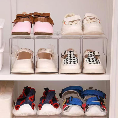 Home Collection Clear Acrylic Kids Shoe Rack Organizer 4-Pair Storage Stackable Closet Shelf