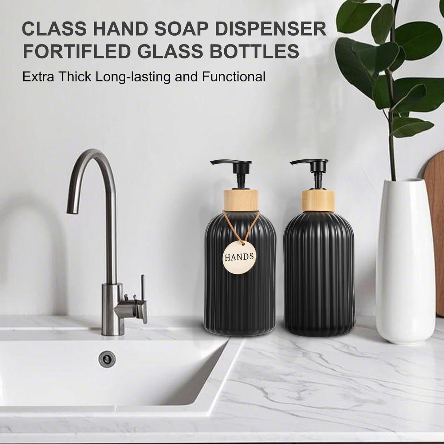 Home Collection 2-Pack 14.5 oz Glass Soap Dispenser with Bamboo Pump