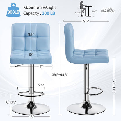 Home Collection Blue PU Leather Adjustable Swivel Bar Stools Set of 2
