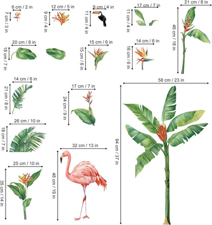 Home Collection Pink Flamingo and Green Plant Wall Stickers