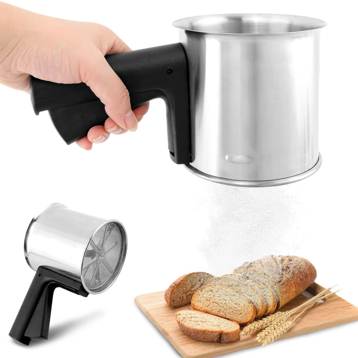 Home Collection 3 Cup Stainless Steel Flour Sifter with Double Layer Fine Mesh