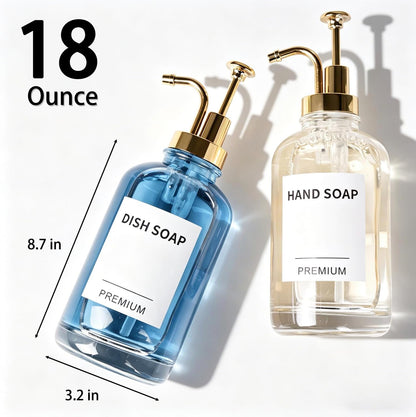 Home Collection Pack of 2 18Oz Clear Glass Soap Dispensers with Pumps Tray and Labels
