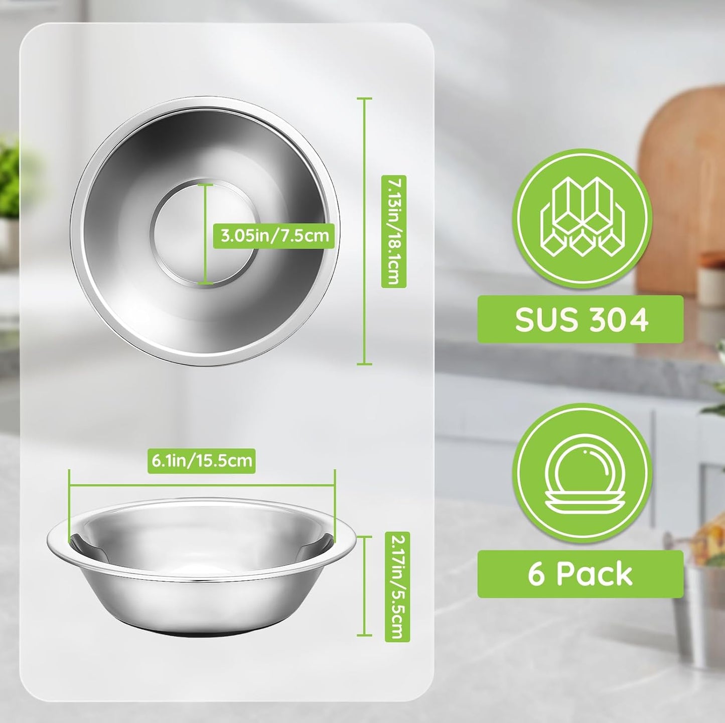 Home Collection 6-Pc 304 Stainless Steel Mixing Bowls