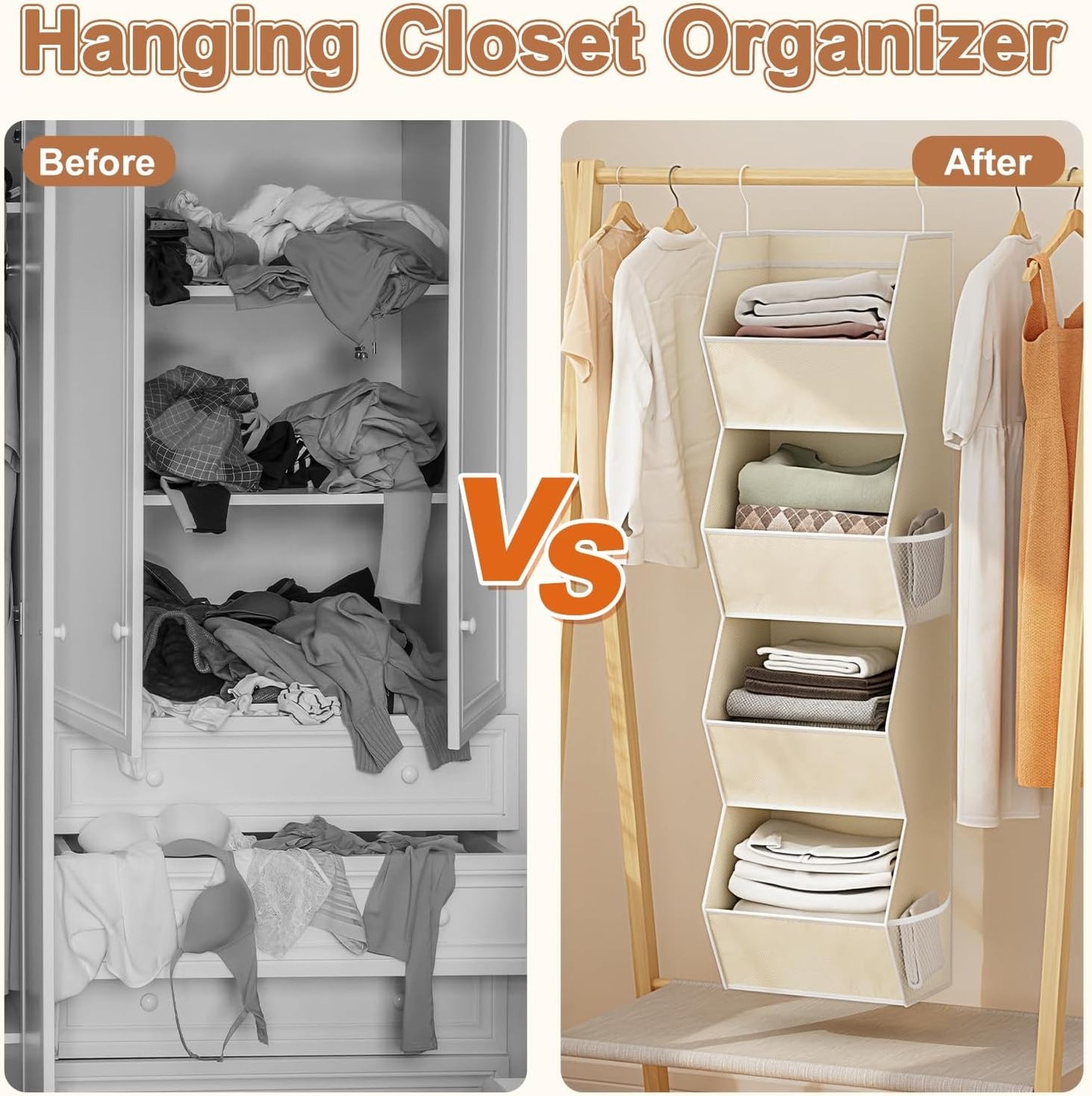 Home Collection 4-Shelf Hanging Closet Organizer with Mesh Pocket