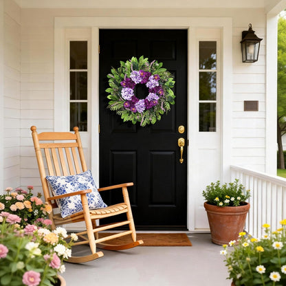 Home Collection Summer Wreath for Front Door with Purple Hydrangea and Ranunculus 24 Inch