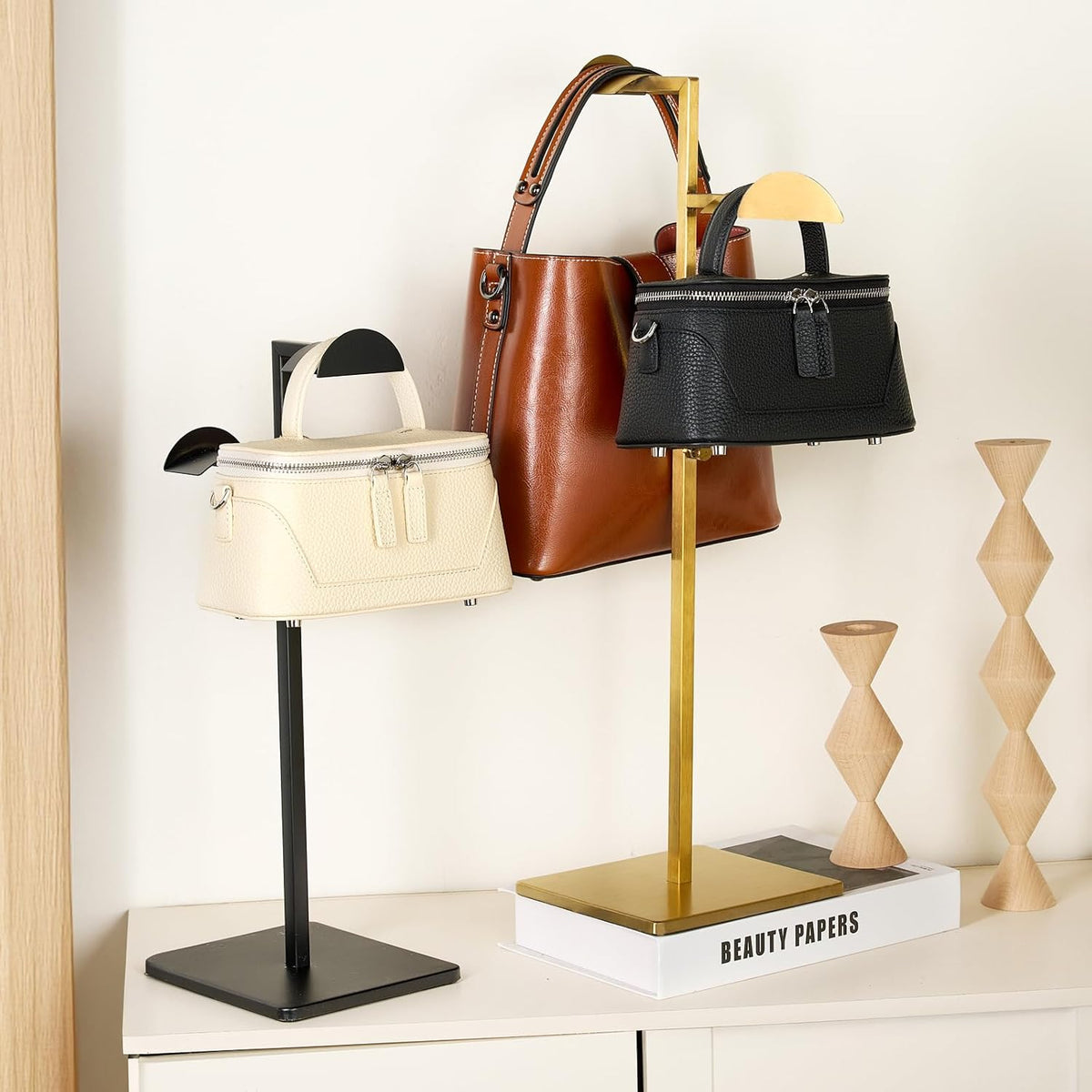 Home Collection Pack of 2 Two-Tier Stainless Steel Adjustable Handbag Display Stands