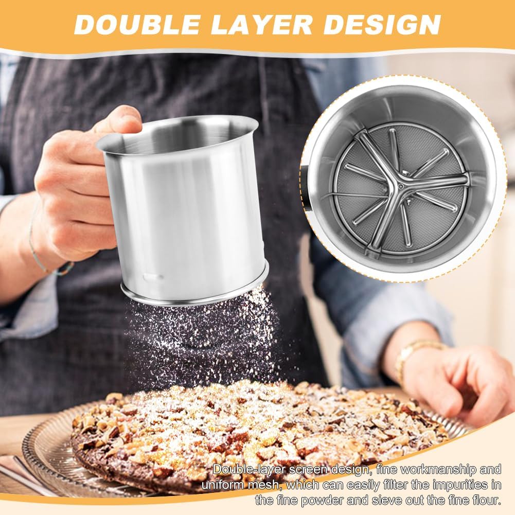 Home Collection 3 Cup Stainless Steel Flour Sifter with Double Layer Fine Mesh