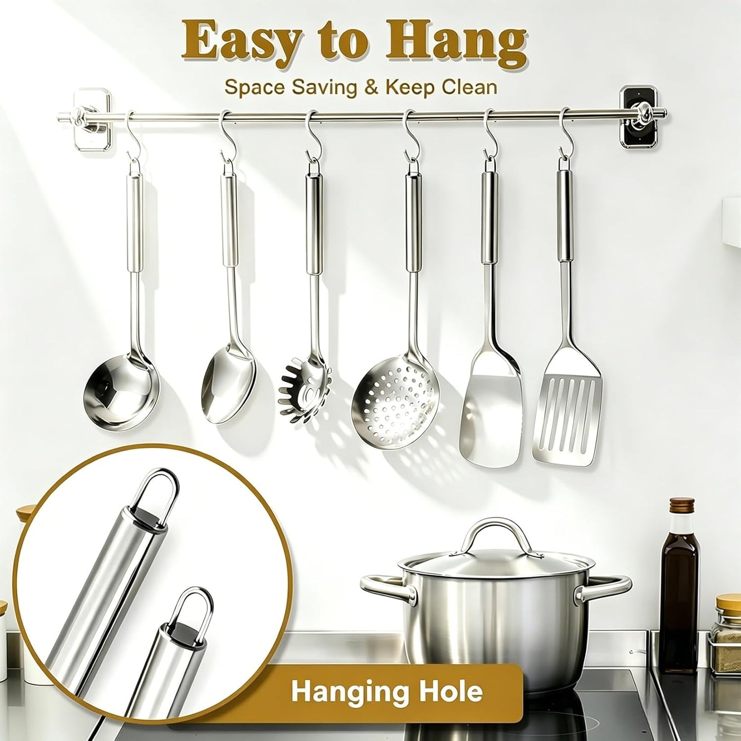 Home Collection 6 Piece Stainless Steel Cooking Utensil Set Heat Resistant Tools