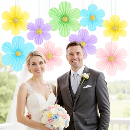 Home Collection Pastel Paper Flower Party Decorations with Gold Glitter Centers