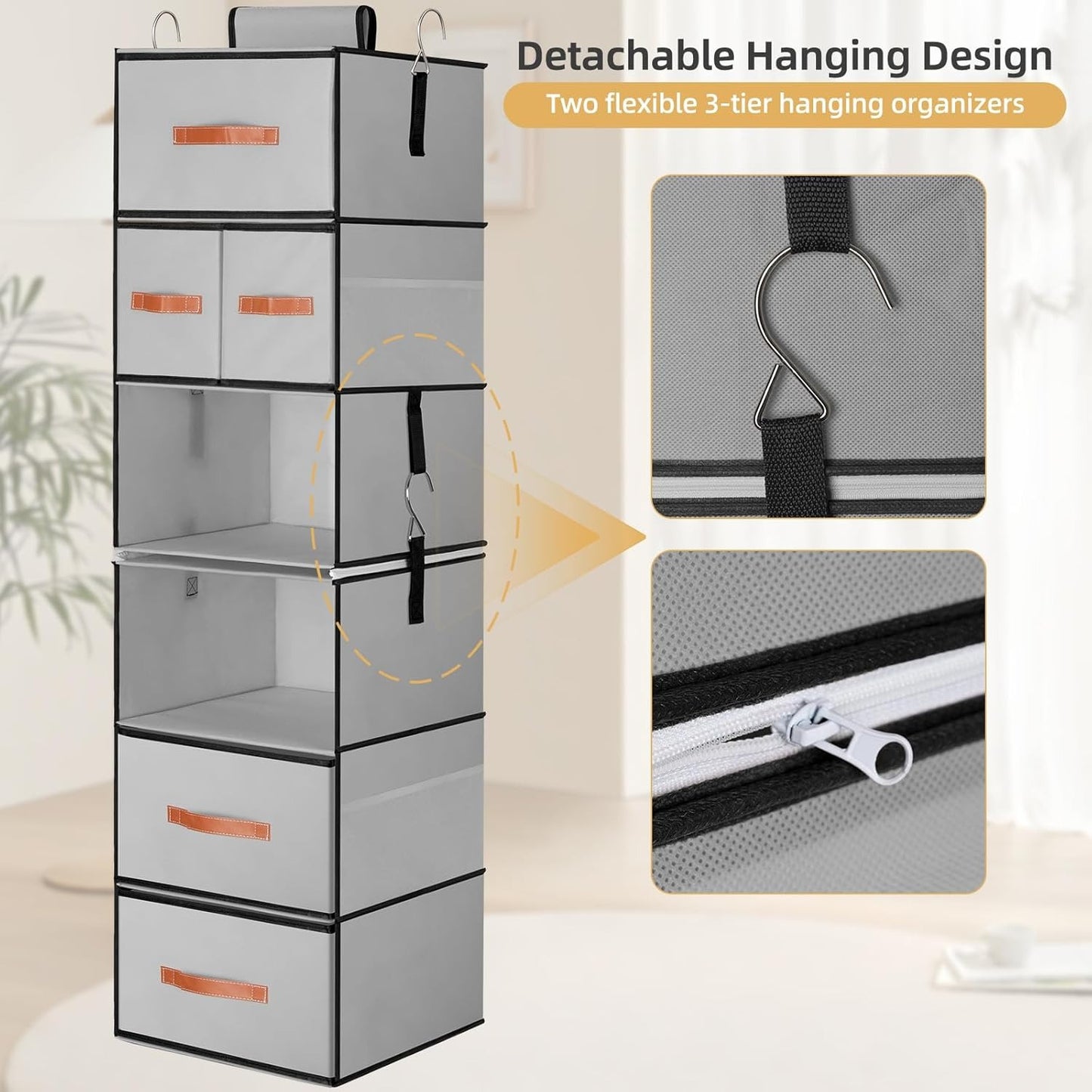 Home Collection 6-Shelf Hanging Closet Organizer with 5 Removable Drawers and Side Pockets
