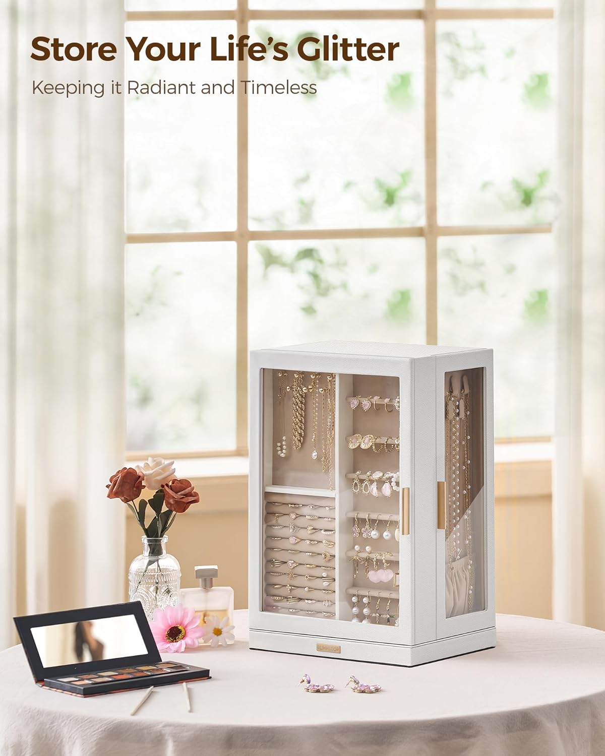 Home Collection 360° Rotating White Jewelry Cabinet with 9 Drawers