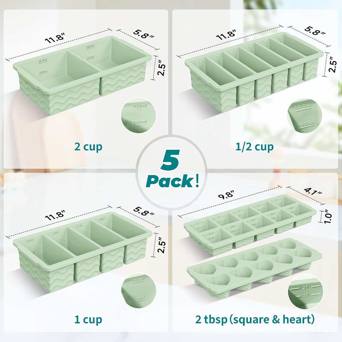 Home Collection Pack of 5 Silicone Freezer Food Molds with Steel Rim