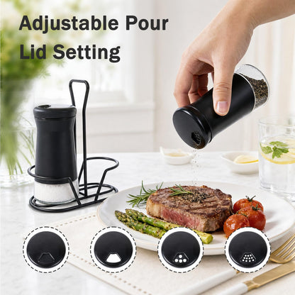 Home Collection Pack of 2 Salt and Pepper Shakers with Stand and Adjustable Pour Holes