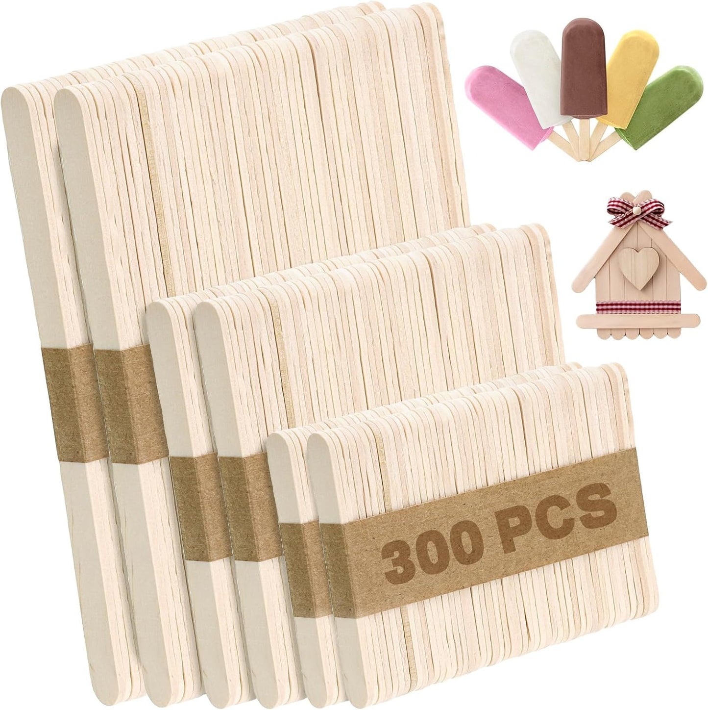Home Collection 300Pcs Natural Wood Craft Sticks 3 Sizes
