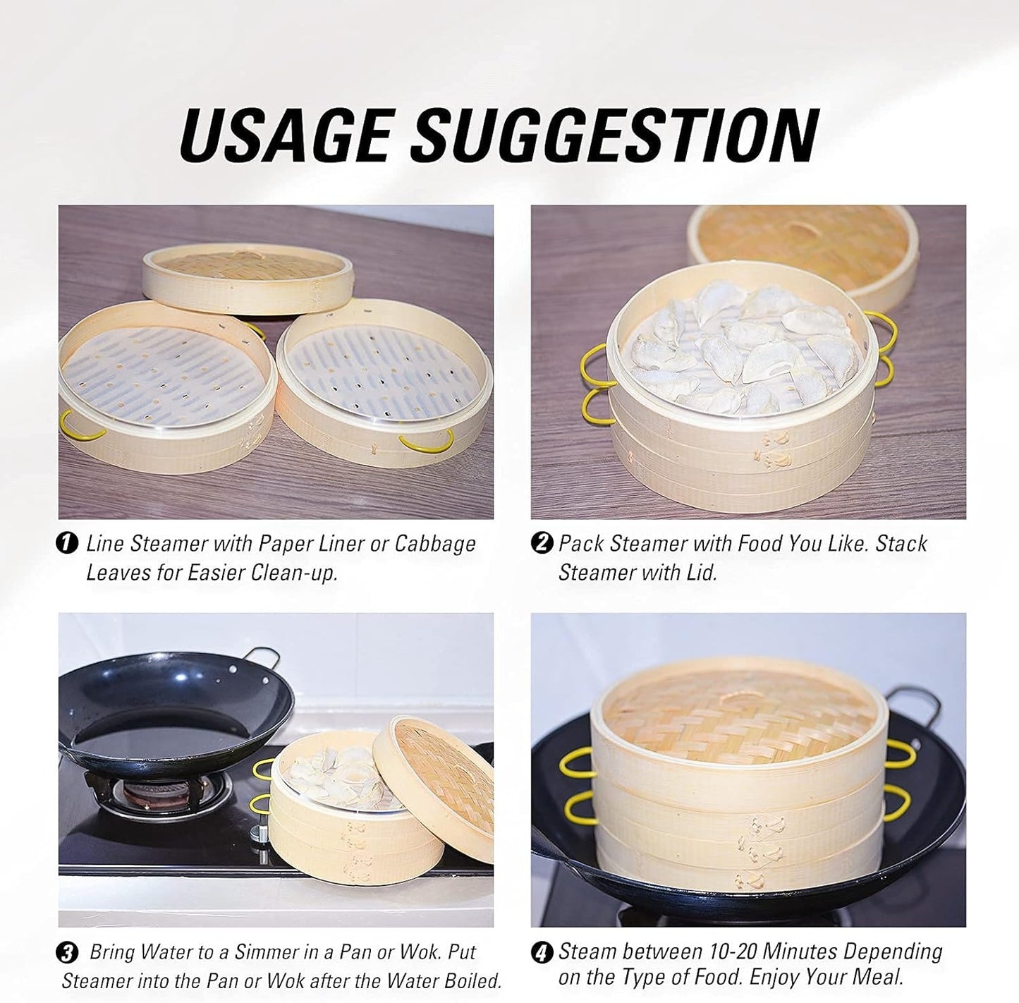 Home Collection 2-Tier Bamboo Steamer Basket Set of 10"
