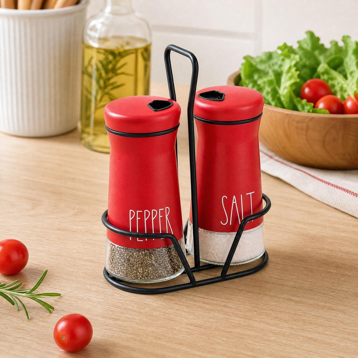 Home Collection Pack of 2 Salt and Pepper Shakers with Stand and Adjustable Pour Holes