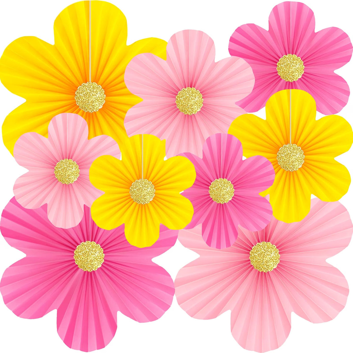 Home Collection Pastel Paper Flower Party Decorations with Gold Glitter Centers