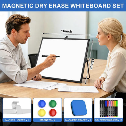Home Collection 16" x 12" Double-Sided Magnetic Dry Erase White Board with Stand and Accessories
